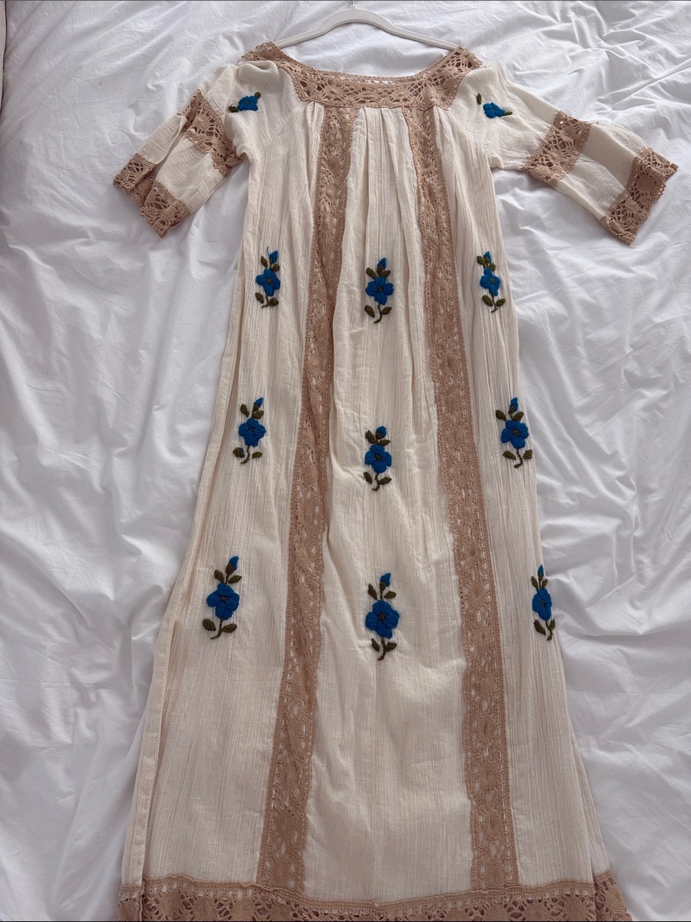 VINTAGE Hand Sewn Embroidered Kaftan Caftan Cover Up Dress XS 1970s